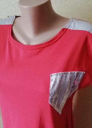 Женское хлопковое платье-туника, комбинированный красный сарафан с серебристыми вставками пайеток, платье оверсайз с асимметричным низом5 фото