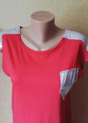 Женское хлопковое платье-туника, комбинированный красный сарафан с серебристыми вставками пайеток, платье оверсайз с асимметричным низом3 фото