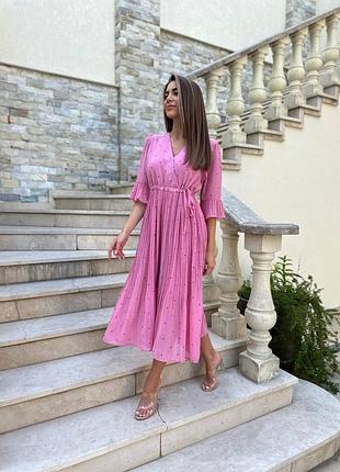 Роскошное воздушное платье миди с пышной юбкой расклешенное плиссе с рукавами три четверти горчичное розовое белое чёрное вечернее на выход