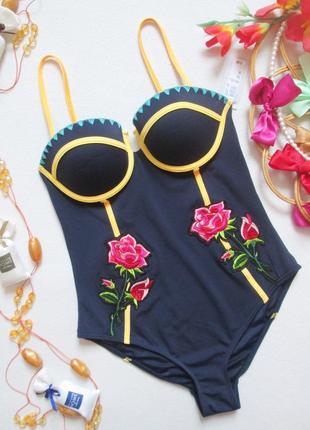 Шикарный слитный купальник с вышитыми патчами river island 06-23🌺💛🌺