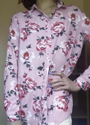 Рубашка h&amp;m розовая в цветах вискоза2 фото