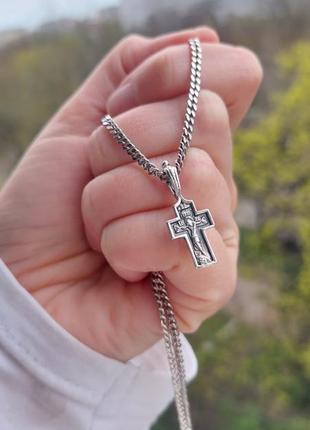 Православный крест серебряный, моребряный кристик9 фото