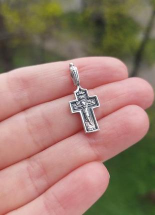 Православный крест серебряный, моребряный кристик6 фото