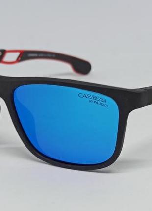 Очки в стиле carrera мужские солнцезащитные черные матовые линзы голубые зеркальные поляризированые
