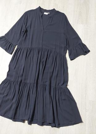 Легкое платье миди свободного кроя темно синяя вискоза2 фото