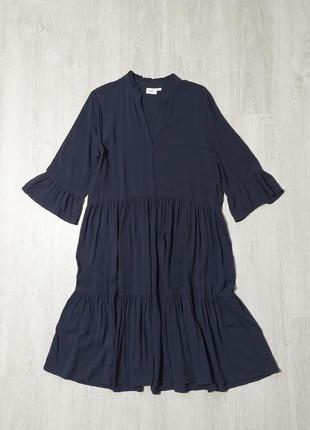 Легка сукня міді вільного крою темно синя віскоза