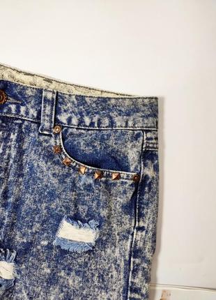 Шорты женские джинсовые мини синие с высокой посадкой рванка от бренда denim co s3 фото