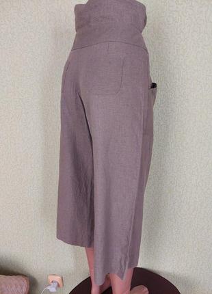 Льняные брюки кюлоты цвета мокко3 фото