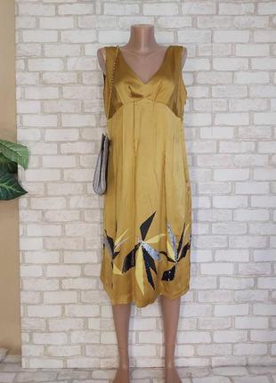 Новое нарядное стильное платье миди со 100 % шелка с паетками в горчичном цвете, размер хл1 фото