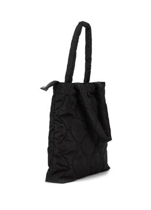 Жіноча сумка шоппер дута стьобана з нейлону welassie чорна2 фото