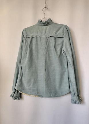 Noa noa блуза из органического хлопка в стиле романтик с рюшами голубая длинный рукав5 фото