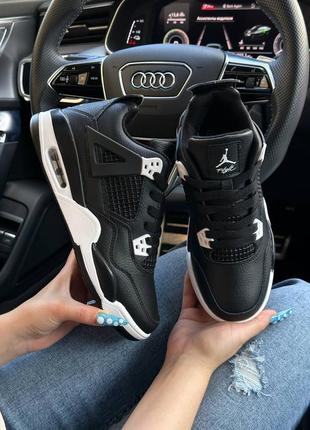 Жіночі чорно-білі шкіряні кросівки nike air jordan 4 🆕 високі найк джордан