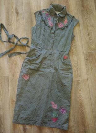 Гарна натуральна літня сукня міді, розмір с романтична з сердечками)