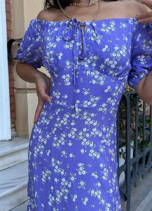 Сукня міді лавандова з квітковим принтом вільного крою якісна стильна трендова туреччина3 фото