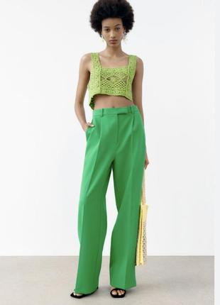 Новые зеленые широкие брюки zara размер m-l