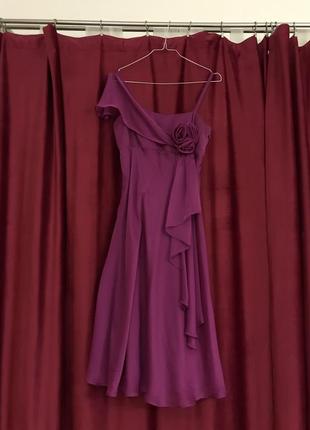 ❤️👗трендовое коктейльное вечернее платье с розой🌹 в бельевом стиле 🔥лиловое платье с розой 🥀😱6 фото