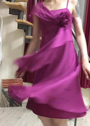 ❤️👗трендовое коктейльное вечернее платье с розой🌹 в бельевом стиле 🔥лиловое платье с розой 🥀😱5 фото