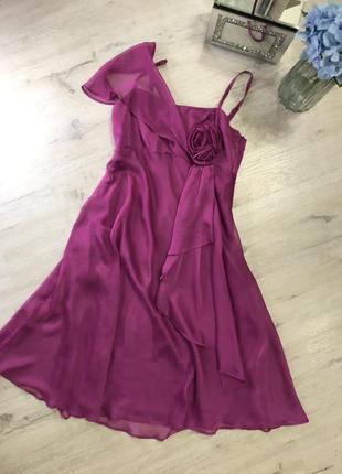 ❤️👗трендовое коктейльное вечернее платье с розой🌹 в бельевом стиле 🔥лиловое платье с розой 🥀😱7 фото