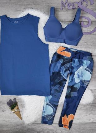 Жіночий спортивний комплект crivit легінси капрі ліф топ майка об'ємна синього кольору розмір 46 м
