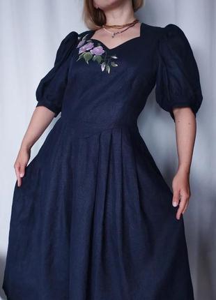 Винтажное льняное платье австрая ручная роспись7 фото