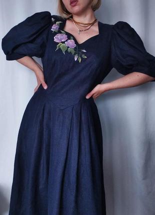 Винтажное льняное платье австрая ручная роспись4 фото