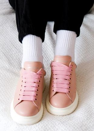 Знижка alexander mcqueen pink шкіряні рожеві кросівки натуральна шкіра демі скидка женские кожаные кроссовки натуральная кожа александр маквин розовые1 фото