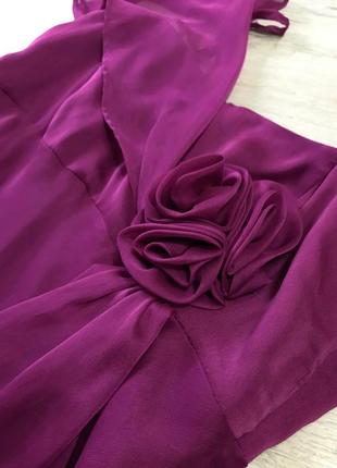 ❤️👗трендове коктейльне вечірнє плаття з трояндою🌹 в білизняному стилі 🔥лілова сукня з розою 🥀😱8 фото