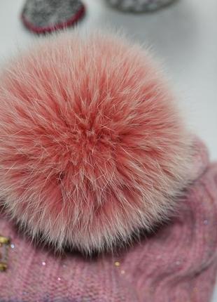 Рожева шапка з бубоном песець dolce&amp;gabbana3 фото