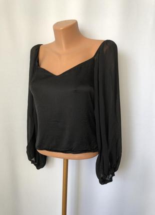 Zara чорна блуза з прозорими обʼємними рукавами2 фото