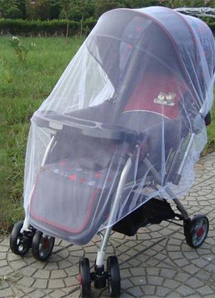 Сітка москітна універсальна на коляску. антимоскітна сітка дитяча захисна для люльки (біла)5 фото