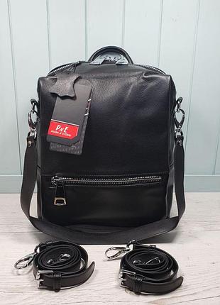 Женский кожаный рюкзак сумка polina & eiterou жіночий шкіряний ранець чорний