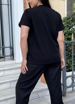 Костюм двійка жіночий літній чорний, футболка чорна, штани лляні укорочені чорні батал3 фото