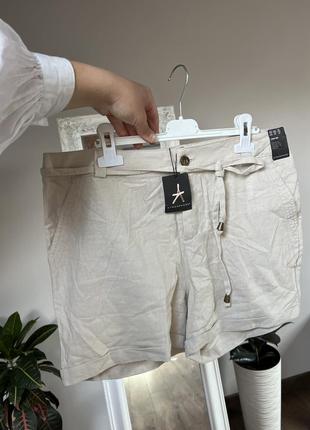 Натуральные льняные шорты с высокой посадкой короткие шорты лен l-xl бежевые короткие шорты1 фото