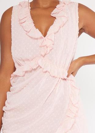 Платье plt розовое нежное с рюшами миди романтичное8 фото