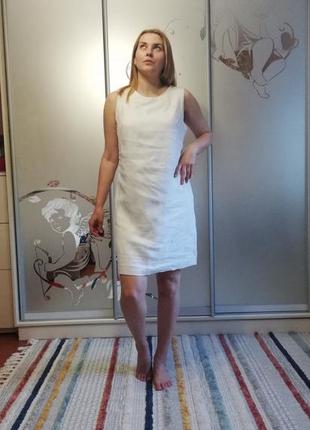 Біла льняна сукня з мереживом1 фото