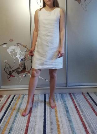 Біла льняна сукня з мереживом3 фото