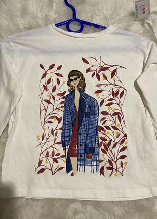 Хлопковый реглан/ кофта/ футболка с длинными рукавами с принтом zara/белая кофточка2 фото