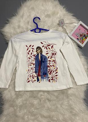 Хлопковый реглан/ кофта/ футболка с длинными рукавами с принтом zara/белая кофточка