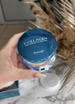 Увлажняющая коллагеновая пудра для лица enough collagen hydro moisture two way cake spf 25 pa++ тон 21, со сменным блоком, 26 г