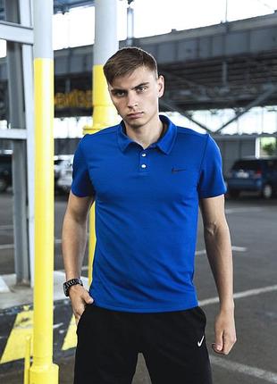 Мужская синяя футболка поло nike синя чоловіча поло футболка nike найк