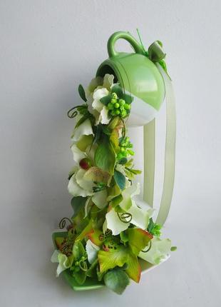 Сувенір декор літаюча чашка квіти орхідеї подарунок статуетка9 фото