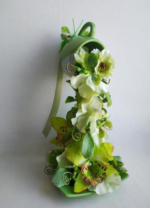 Сувенир декор летающая чашка цветы орхидеи подарок статуэтка4 фото