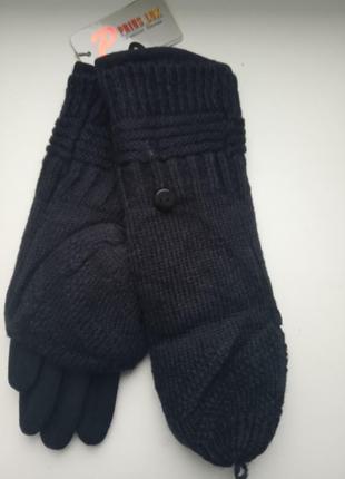 Женские перчатки с снимающей накладкой темно-синего и черного цвета размер m-l3 фото