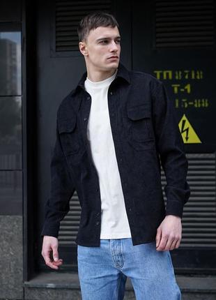 Мужская вельветовая рубашка на весну - осень / качественная прогулочная мужская рубашка черная