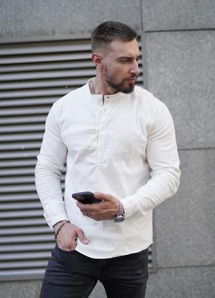 Мужская рубашка из льна белая / повседневные рубашки рубашки для мужчин