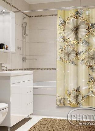 Фото шторка для ванної "3d квіти зі стразами" - ціна вказана за 1 м.кв. читаємо опис!