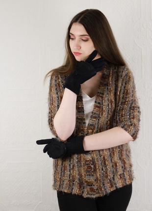 Женские перчатки с снимающей накладкой темно-синего и черного цвета размер m-l6 фото