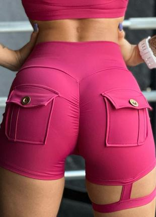 Шорты женские спортивные с эффектом пуш-ап, бордового цвета, размер l2 фото