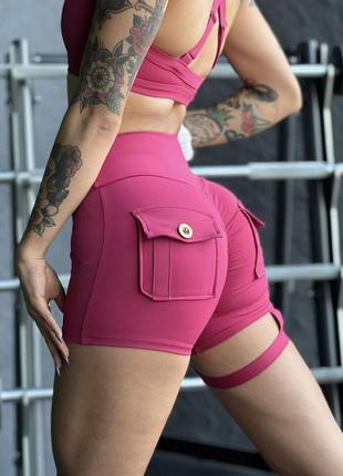 Шорти жіночі спортивні з ефектом пуш-ап, бордового кольору, розмір s