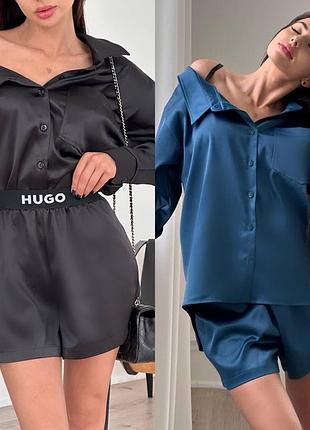 Сатиновий костюм сорочка і шорти